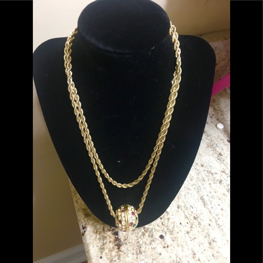 Gold rope necklace.  multi color, 18 inches.